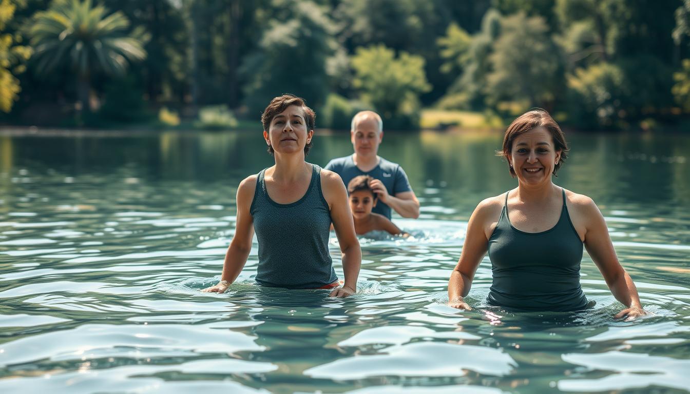 Betroffene üben im flachen Wasser gegen die Angst